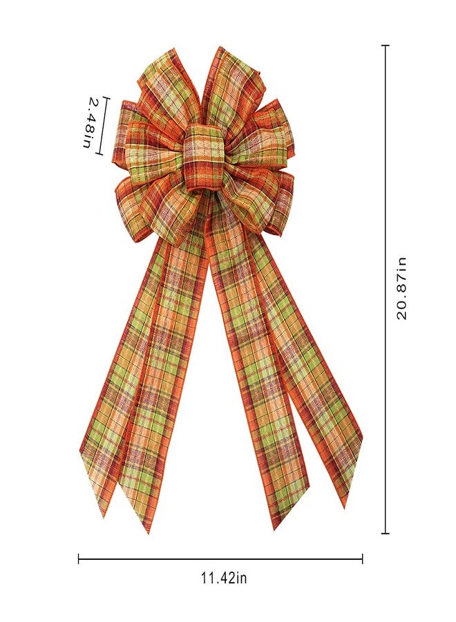 ABTOLS Large Fall Bow Wreath Autumn Thanksgiving Yellow Orange Plaid Bows for Farmhouse Wreath Indoor Outdoor Holiday Party Door Wall Decoration - Image 2